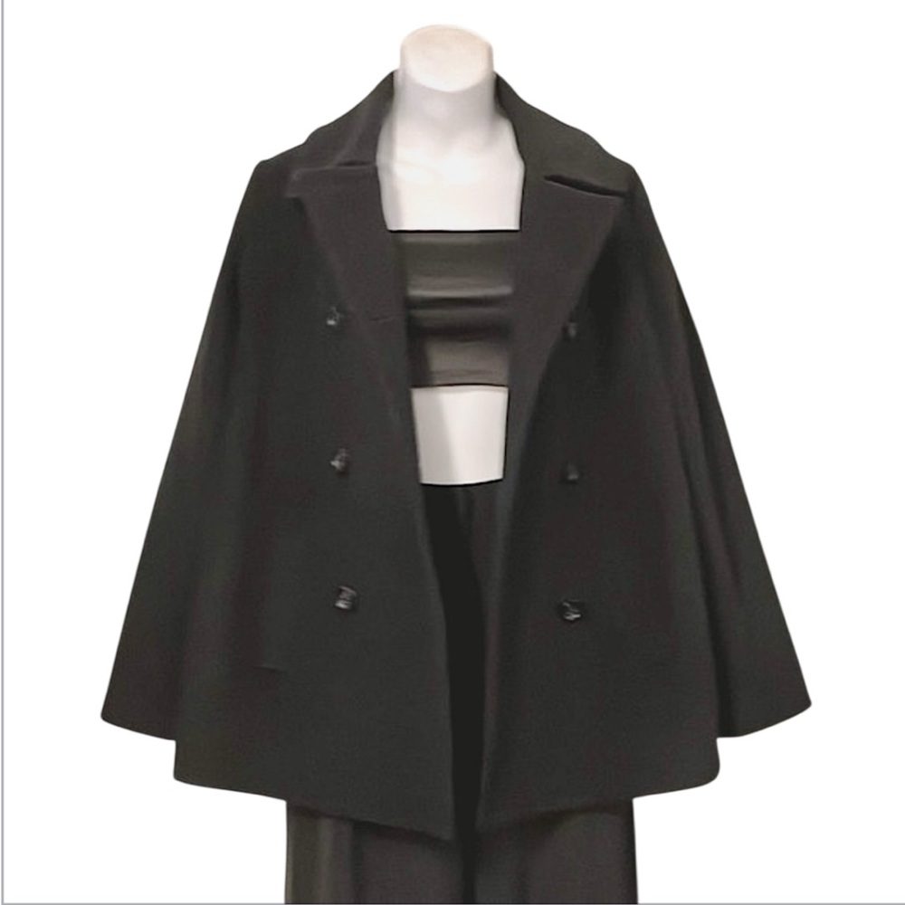 J jill Woman’s Wool Blend Black Double Breasted Pea Coat Jacket Sz S